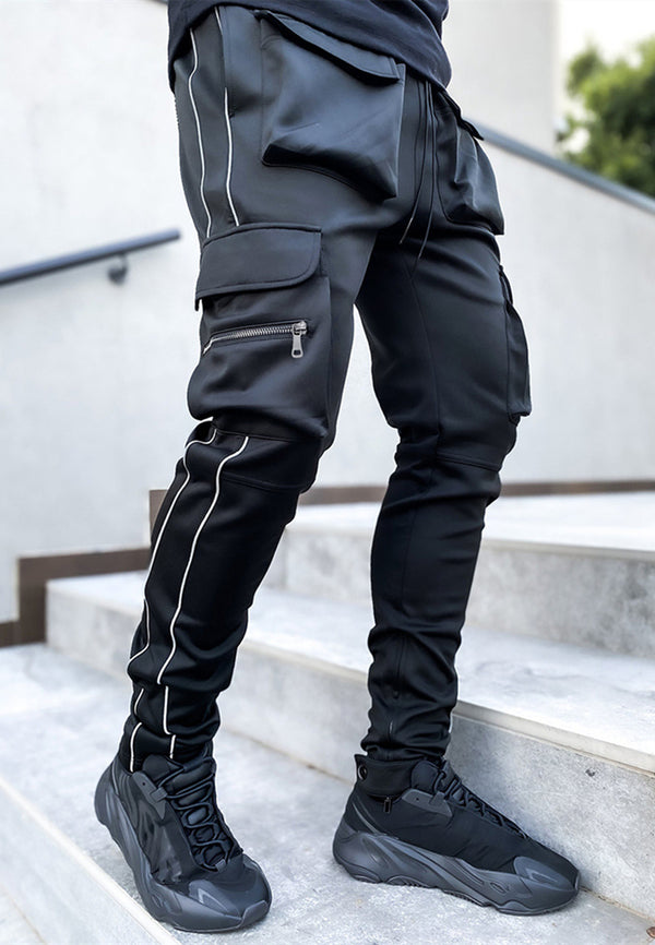 Black Reflective Cargo Track Pants