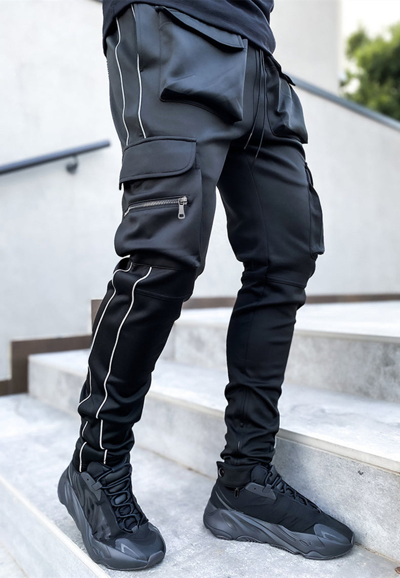Black Reflective Cargo Track Pants